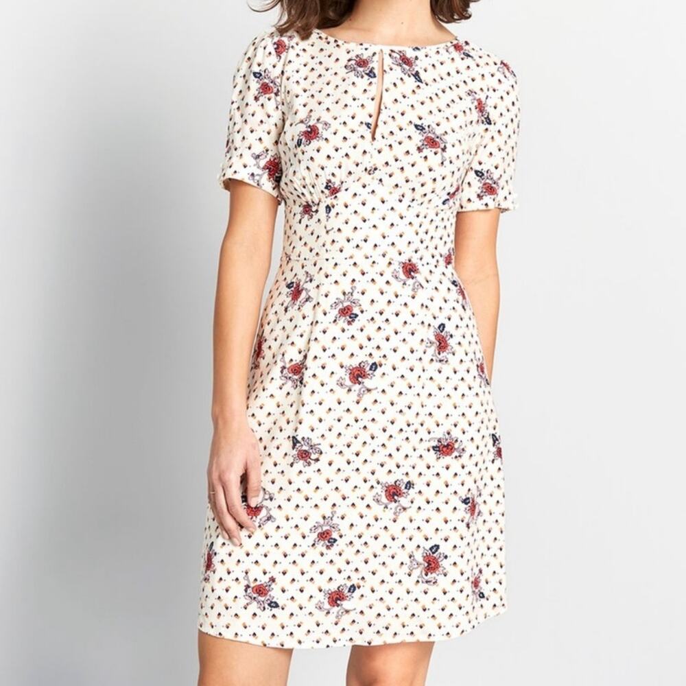 NWT Modcloth The Keyhole Story Dress Cream Floral Preppy Business Twee Size 8